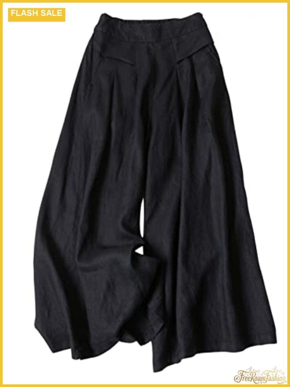 Women's Cotton Linen Wide Leg Capri Palazzo Pants with Pockets